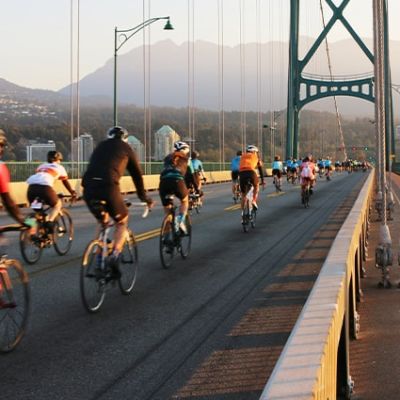 GranFondo Cyclists on Lions Gate Bridge