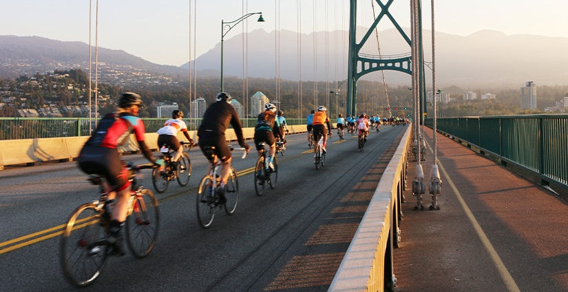 GranFondo Cyclists on Lions Gate Bridge